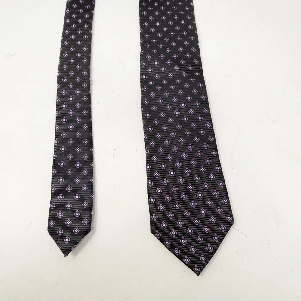 ERMENEGILDO ZEGNA Men’s Charcoal Gray Purple Geometric Weave Tie Made In Italy